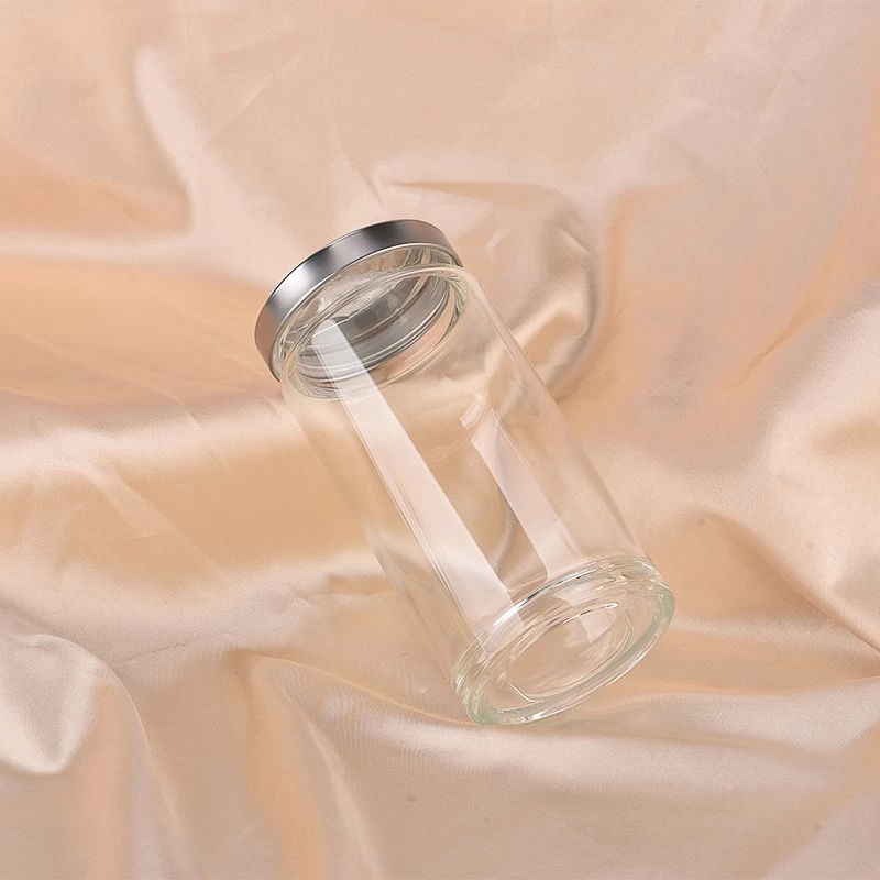 Wholesale customized simple transparent glass candle jars with lids available
