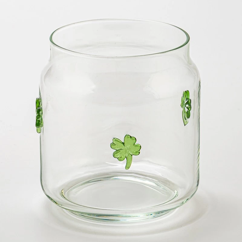 China Four Leaf Clover Embellish Clear Glass Candle Jar for Decoration manufacturer