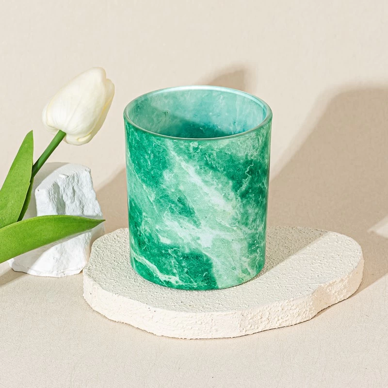 Vintage Green Marble Decorative 8oz Glass Wax Candle Jar for Scented Candle
