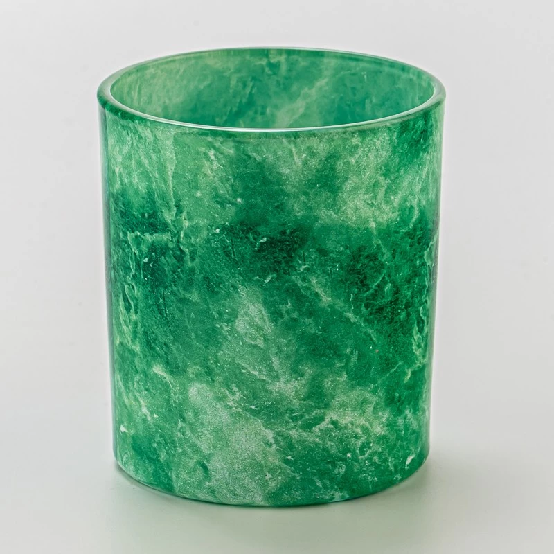 Vintage Green Marble Decorative 8oz Glass Wax Candle Jar for Scented Candle