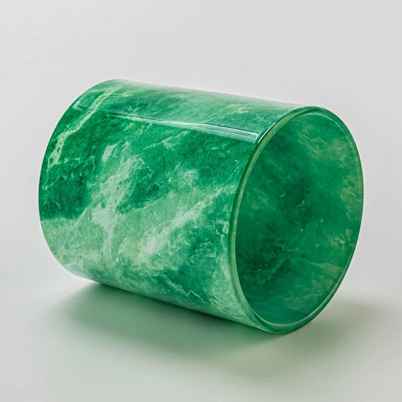 Vintage Green Marble Decorative 8oz Glass Wax Candle Jar for Scented Candle