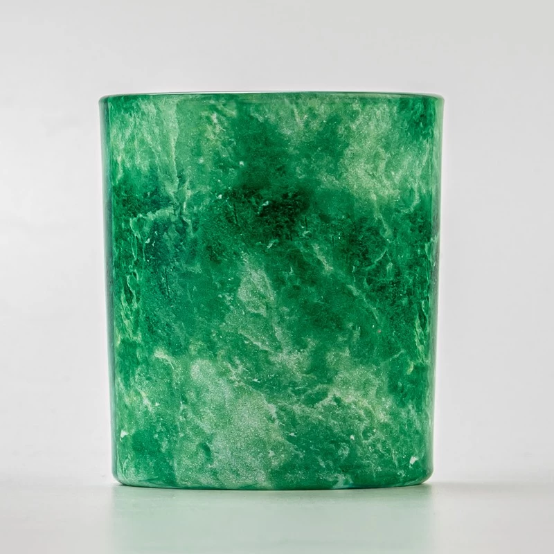 Vintage Green Marble Decorative 8oz Glass Wax Candle Jar for Scented Candle