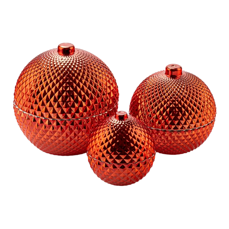 Ball Shape Glass Candle Krukku með lokum fyrir jólaskraut