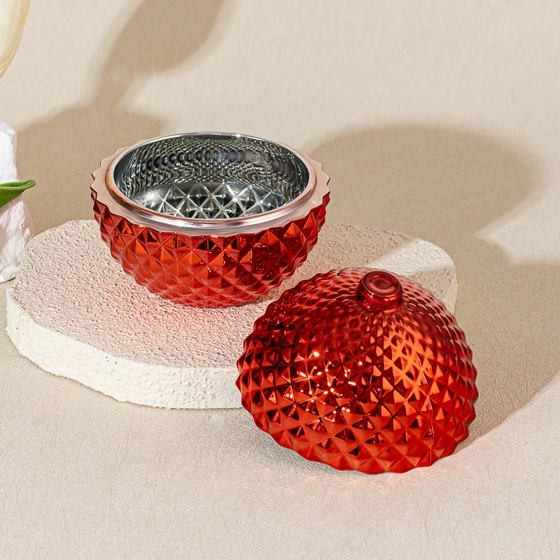 Ball Shape Glass Candle Krukku með lokum fyrir jólaskraut