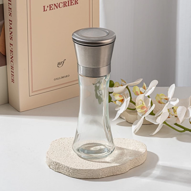 hot sales empty pepper mills glass bottle with grinding cap