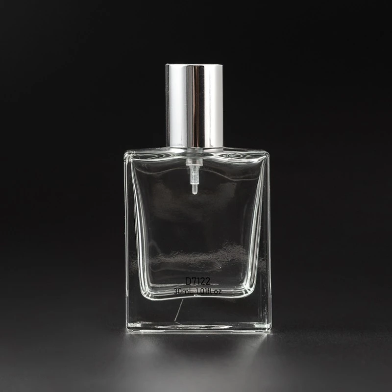 30ml Square Clear Glass Perfume Bottle with silver cap