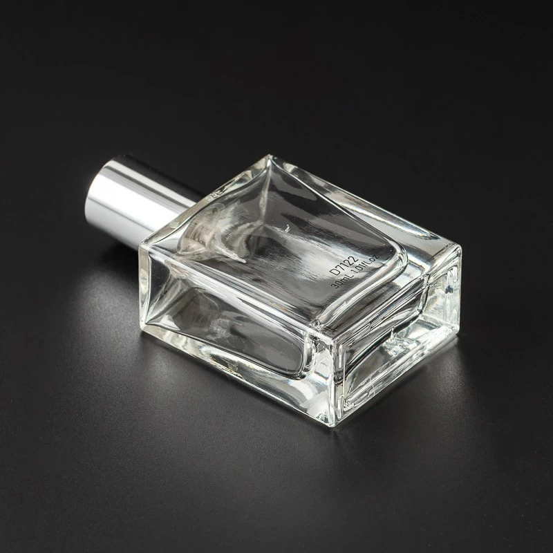 30ml Square Clear Glass Perfume Bottle with silver cap