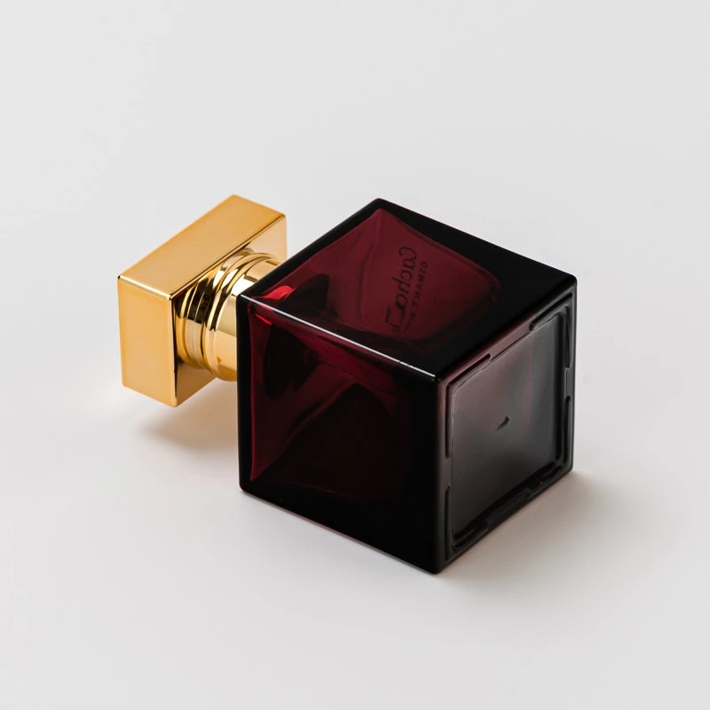  empty cube glass perfume bottle with gold cap