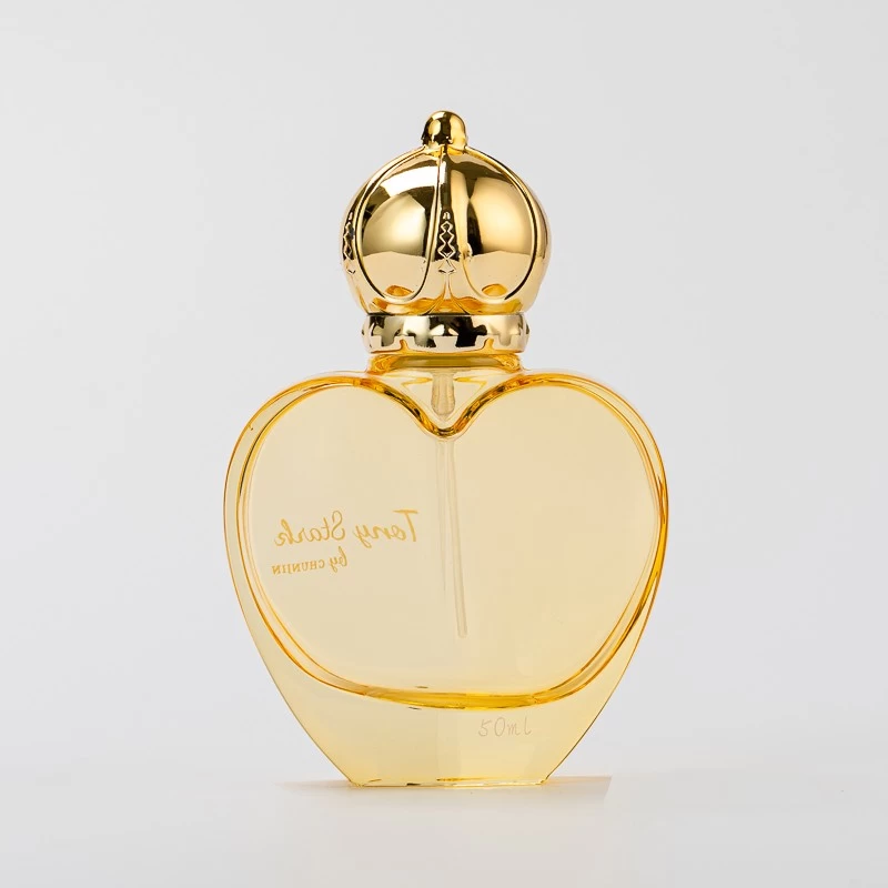 China Conduceți 50 ml Love Shape Sticla Sticlă de parfum cu capac de aur producător