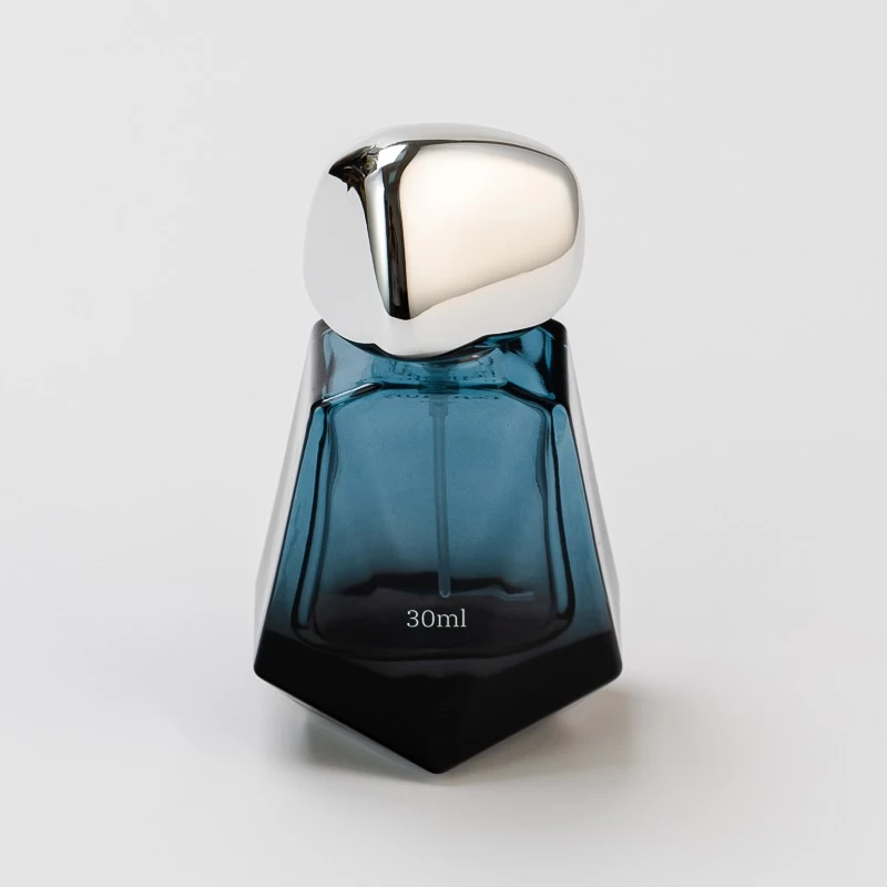 Home Decor blauw lege glazen parfumfles met zilveren kogeldop