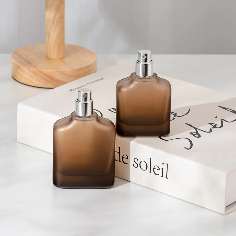 amber flat glass perfume bottle