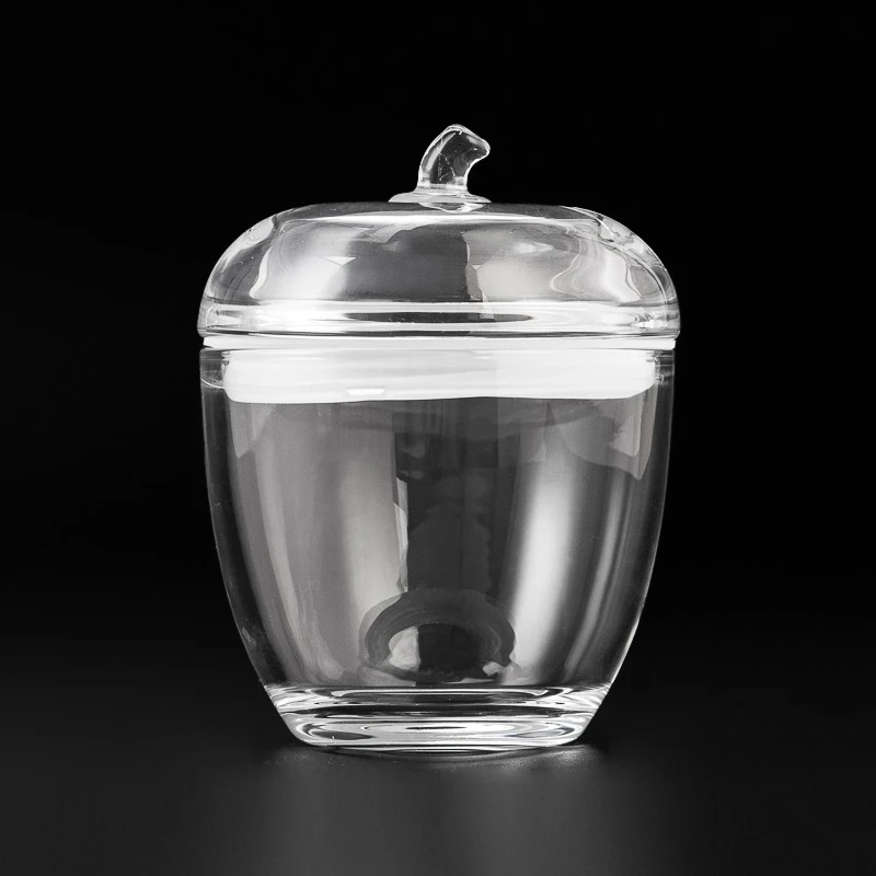 Wholesale 545ml pine cone shape glass candle jar with matched glass lids & handle 