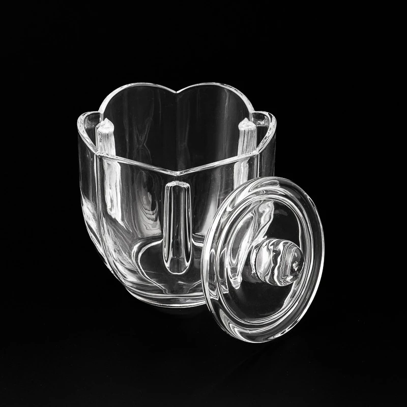 Wholesale 200ml flower shape glass jar with matched glass lids 