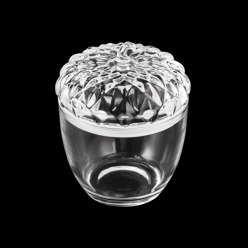 Supplier 10oz 12oz  pine cone shape glass candle jar with matched glass lids 