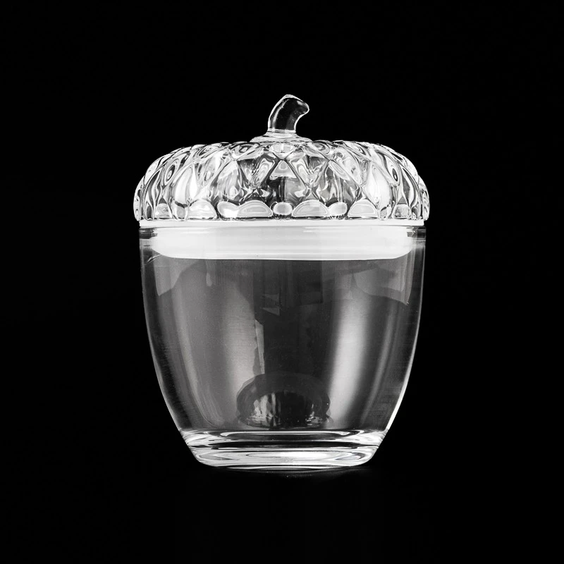 Supplier 10oz 12oz  pine cone shape glass candle jar with matched glass lids 