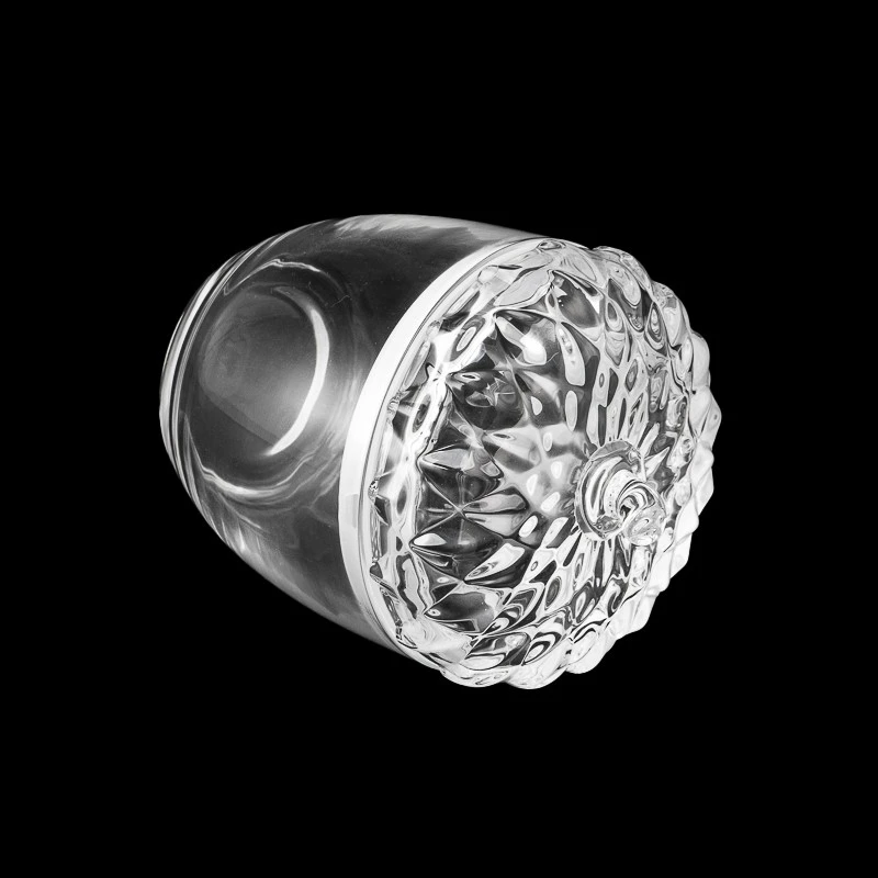 Supplier 10oz 12oz  pine cone shape glass candle jar with matched glass lids 