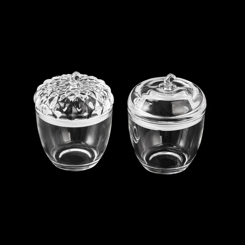 Tedarikçi 10oz 12oz çam kozalağı şekilli cam mum kavanozu, uyumlu cam kapaklı