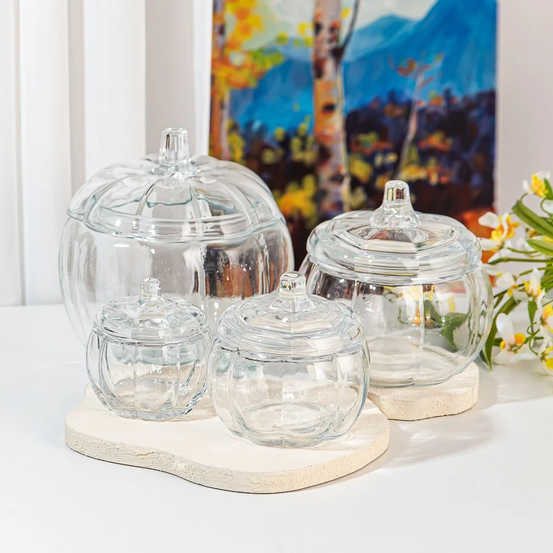 large size pumpkin glass container with lid