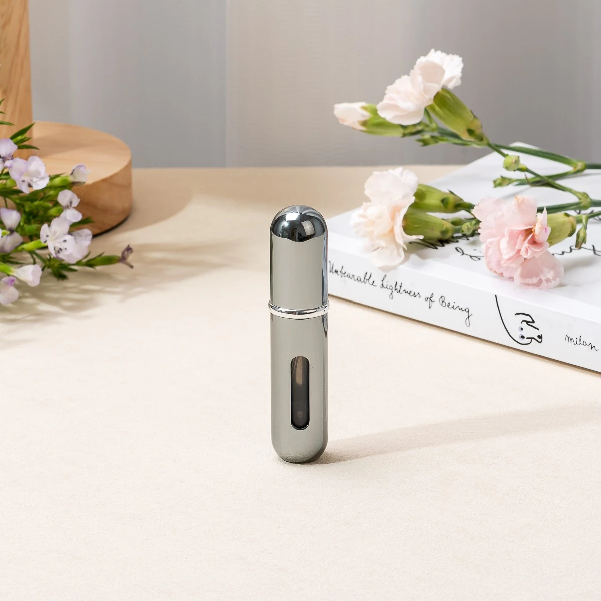 Silver Portable 5ml Mini Travel Aluminum Spray Glass Perfume Bottle