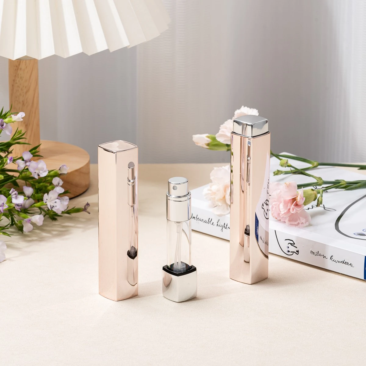 Empty Square Aluminum 5ml Click Press Bottom Refillable Perfume Atomizer for Travel