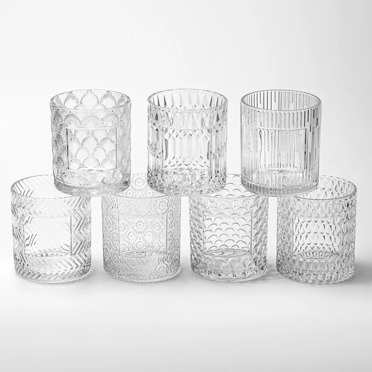 卸売 310 ミリリットルカスタムパターン & カスタムロゴスペースガラスキャンドル容器