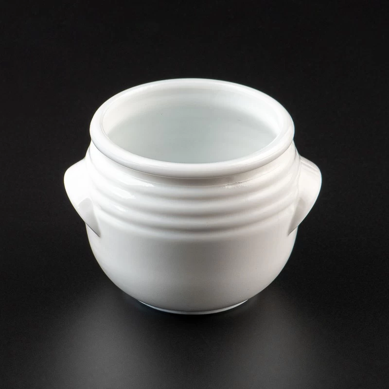 China white egg shape glass candle holder candle jar with handle manufacturer