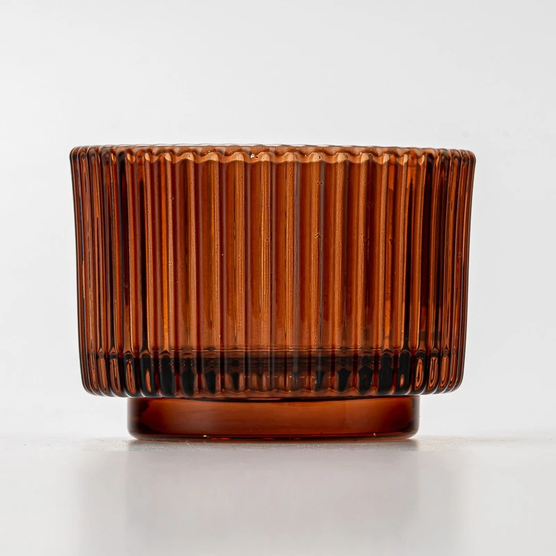 Stand 4oz Amber votive glass candle holder with striped pattern