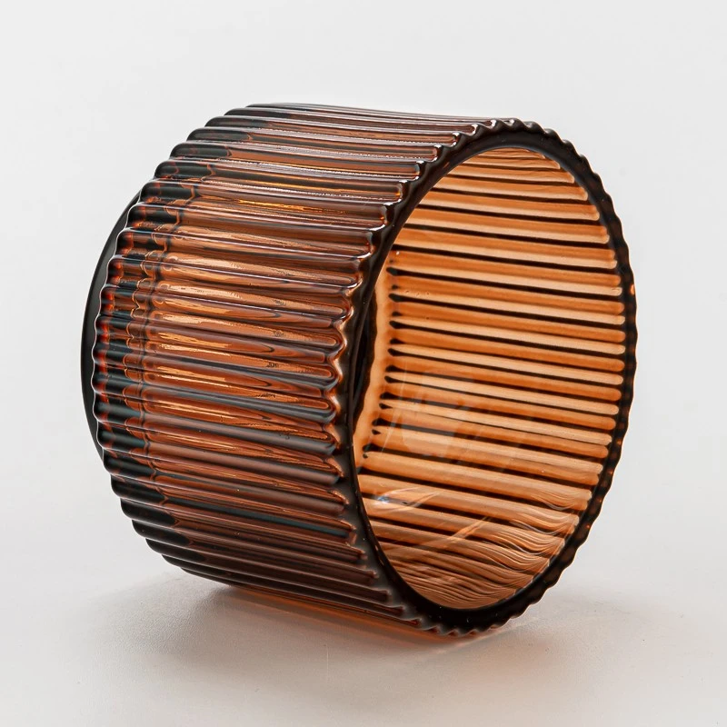 Supporto portacandele votivo in vetro ambrato da 4 once con motivo a strisce