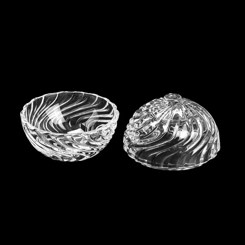 Soláthraí soitheach coinneal gloine cruth liathróide tonn patrún 200ml le cláir ghloine chomhoiriúnaithe