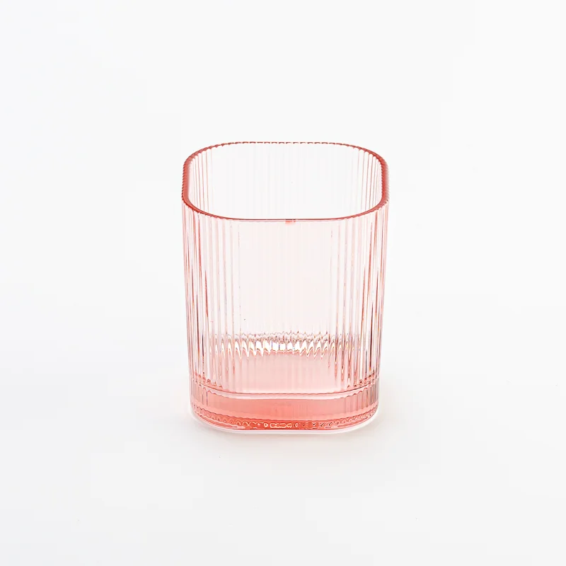 Wholesale square Shape Stripe Glass Candle Vessel with Valentine's Day