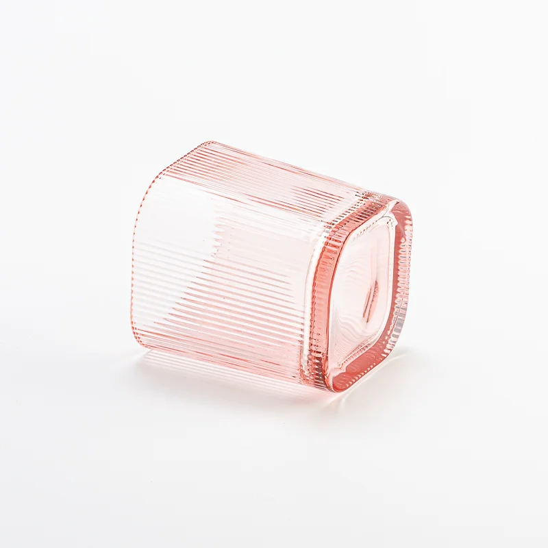 Wholesale square Shape Stripe Glass Candle Vessel with Valentine's Day