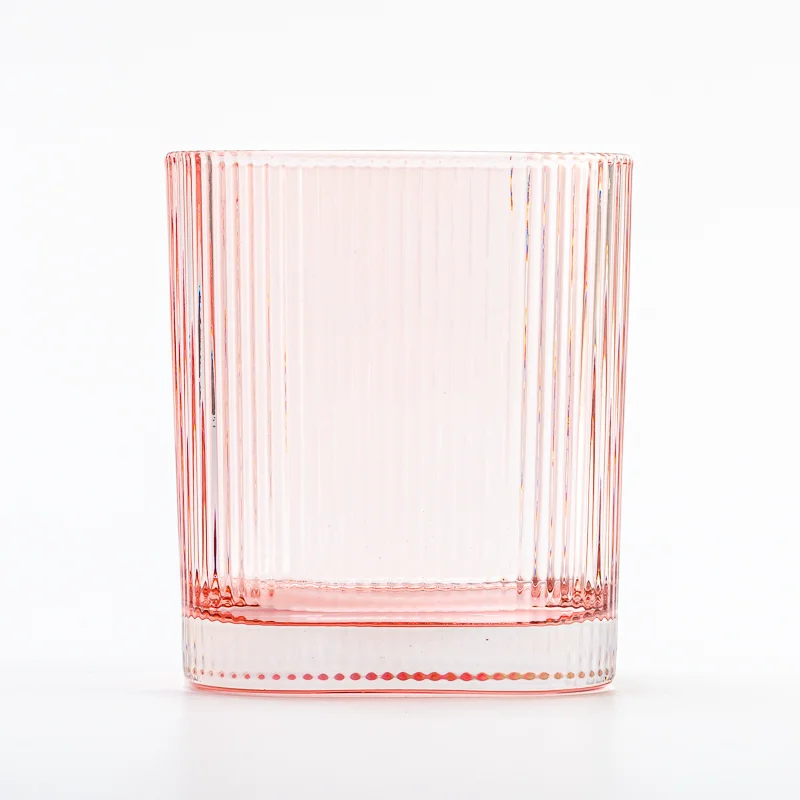 Wholesale square Shape Stripe Glass Candle Vessel with Valentine's Day