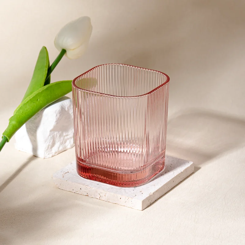 Wholesale square Shape Stripe Glass Candle Vessel with Valentine's Day