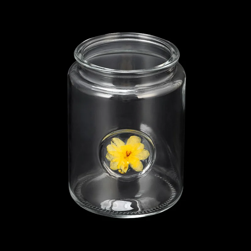 20oz glass candle jar with flower
