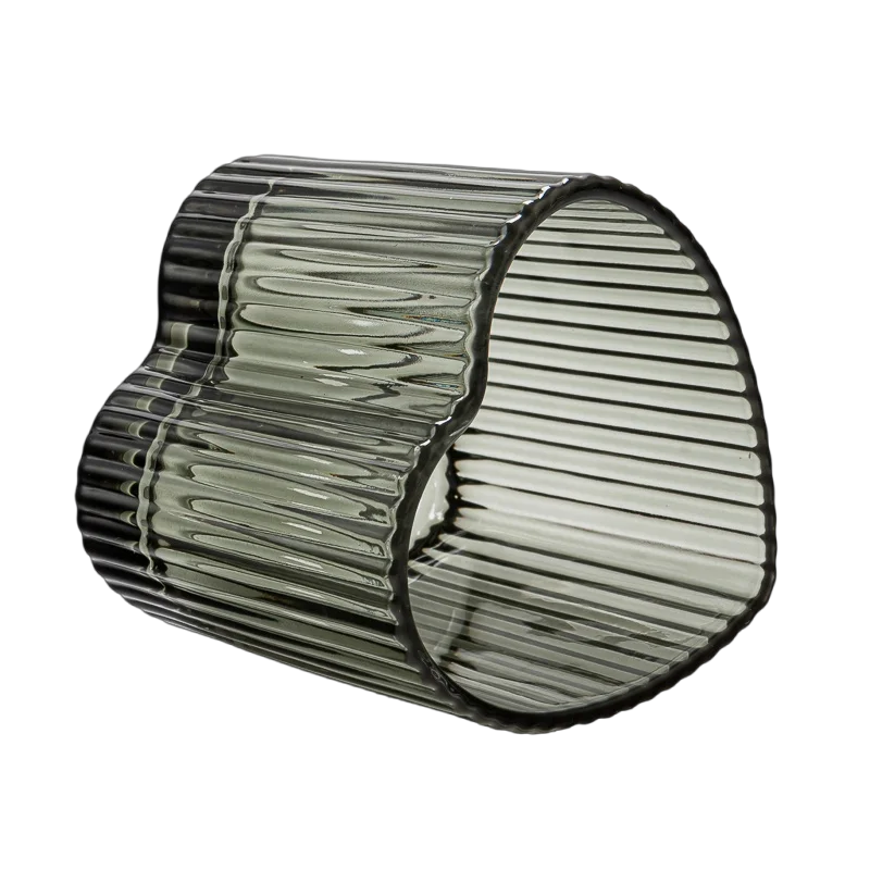 Heart Shape Stripe Design Glass Vessel Candle Jars for Wholesaling 