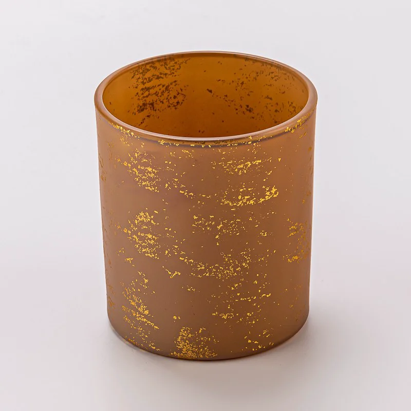 Home Decor Matte Light Brown Gold Marble Finish Glass Candle Jar for Scented Candle