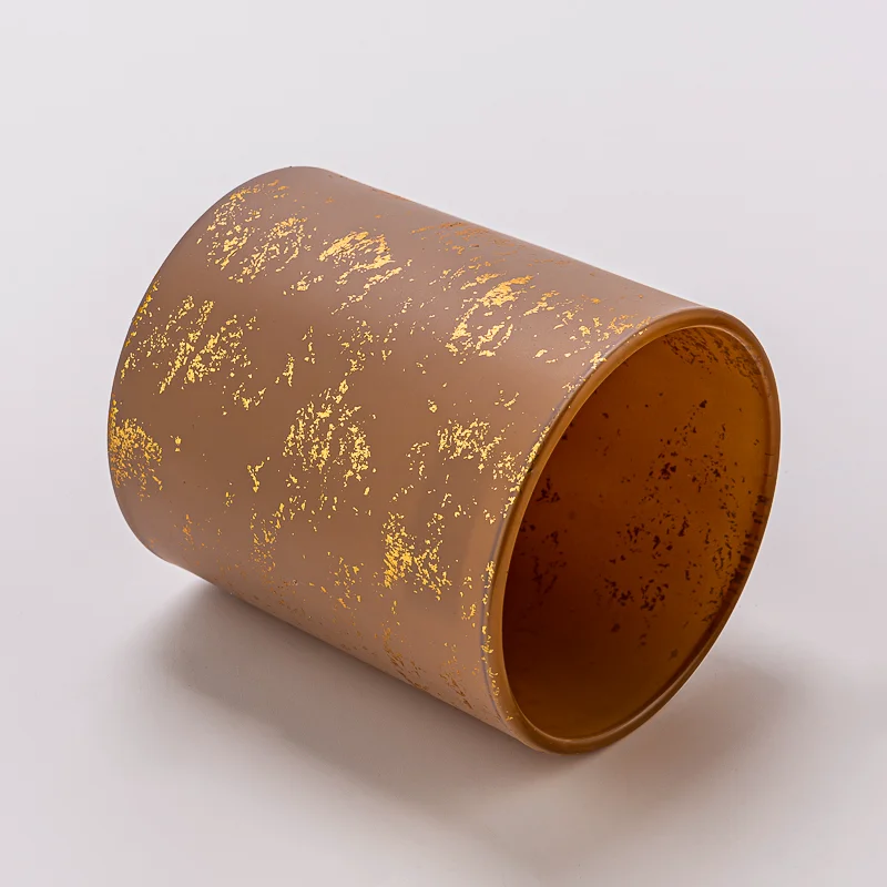 Home Decor Matte Light Brown Gold Marble Finish Glass Candle Jar for Scented Candle