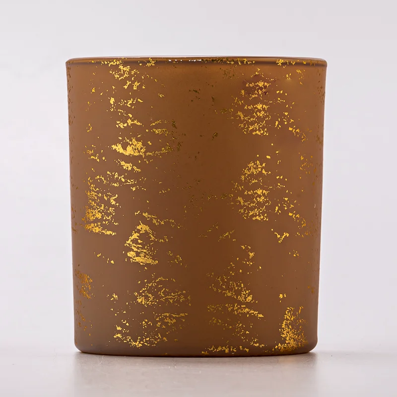 Home Decor Matte Light Brown Gold Marble Finish Glass Candle Jar for Scented Candle