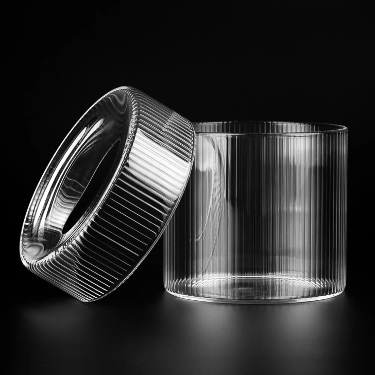 10oz 12oz striped transparent high borosilicate glass jar with lid