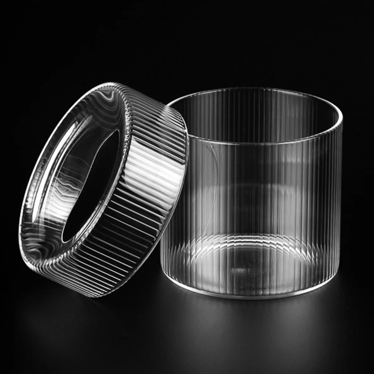 10oz 12oz pruhovaná průhledná dóza z borosilikátového skla s víkem