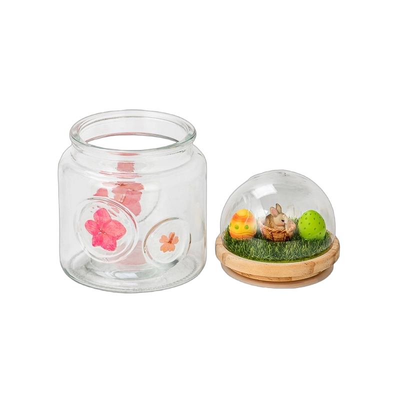 Nydelig vakker glasskrukke for stearinlys. Blomstermønster Glass stearinlyskrukke til hjemmedekorasjon