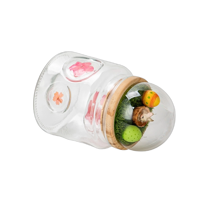 Nydelig vakker glasskrukke for stearinlys. Blomstermønster Glass stearinlyskrukke til hjemmedekorasjon