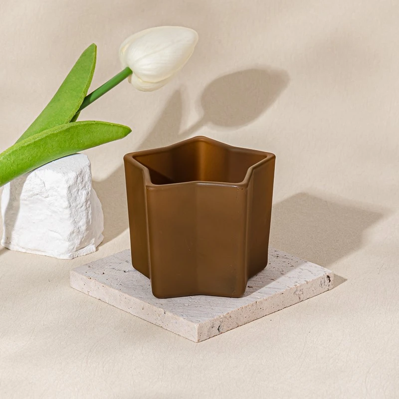 Star Shape Matte Brown 140ml Glass Candle Jar for Scented Candle