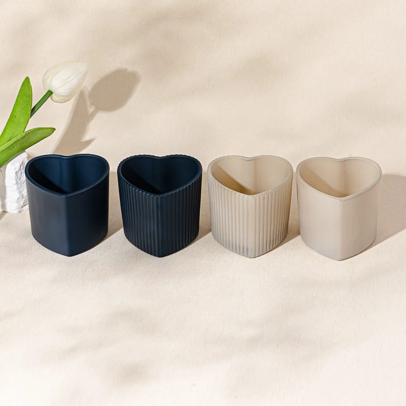 Elegant Heart Shape Glass Matte Navy Blue Candle Jar for Home Decor