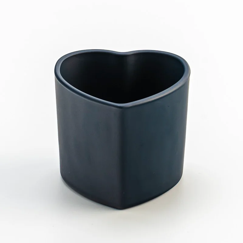 Elegant Heart Shape Glass Matte Navy Blue Candle Jar for Home Decor