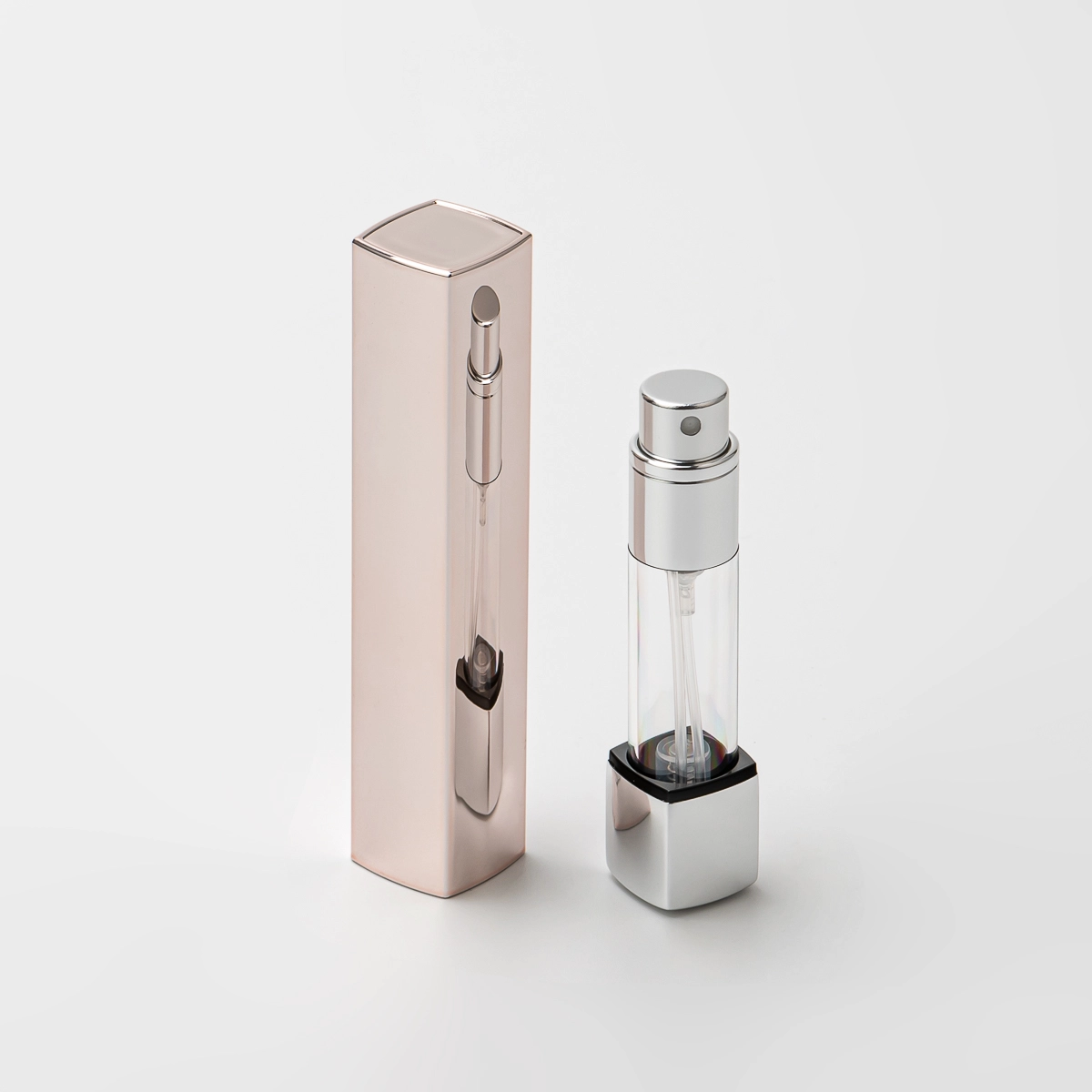 Wholesale Square Pink Travel Perfume Mini Bottle 5ml  Aluminum Bottom Refillable Perfume Sprayer 