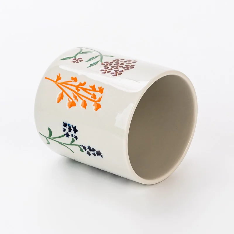 Glossy White Embossed Design with Ceramic Candle Vessels