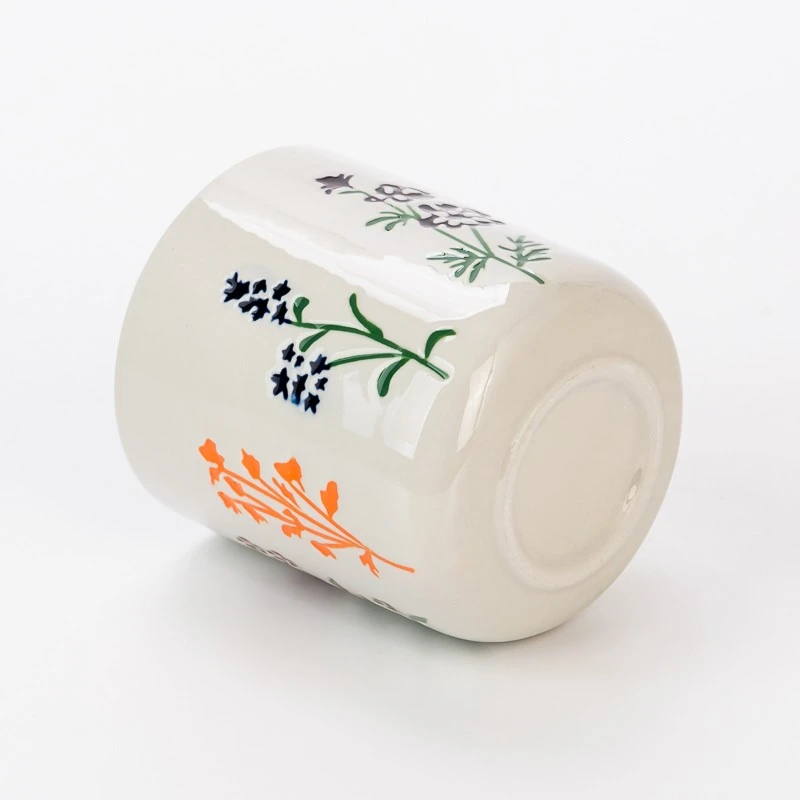 Glossy White Embossed Design with Ceramic Candle Vessels