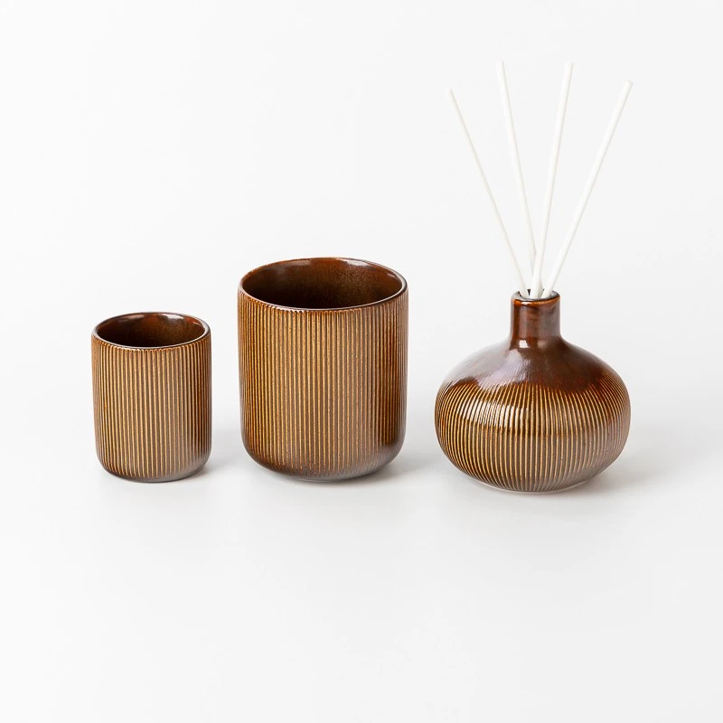New Design Stripe Brown Color Ceramic Candle Vessels