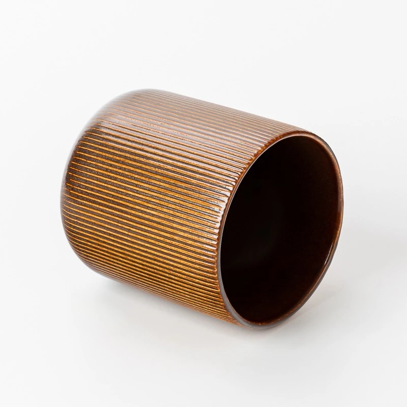 New Design Stripe Brown Color Ceramic Candle Vessels